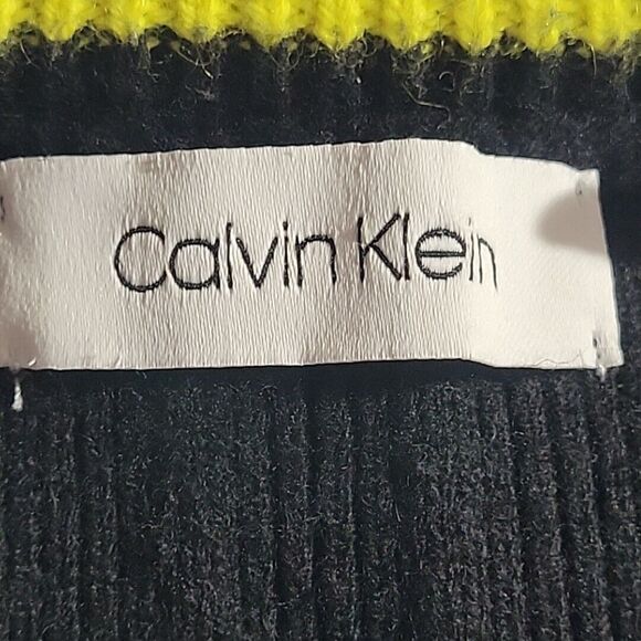 Calvin Klein Sweater Mens Large Slim Fit Black Wool Blend Ribbed Commando Crew - Picture 11 of 12